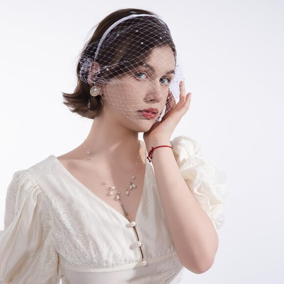 5263 Mesh Veil Headband 1920s Headpiece For Women Tea Party Bridal main image 8